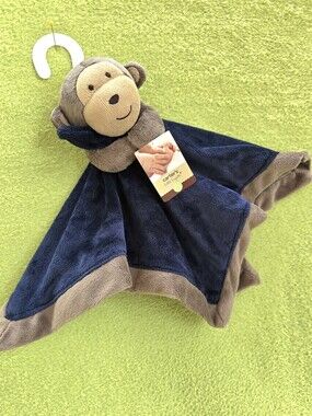 NWT  MINT Baby BOYS Security Blanket LOVEY - Navy Brown MONKEY ULTRA CUDDLY (Q1)